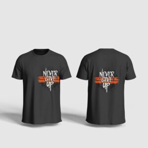 Never Give Up Grey Printed T-Shirt – Motivational Graphic Cotton Tee